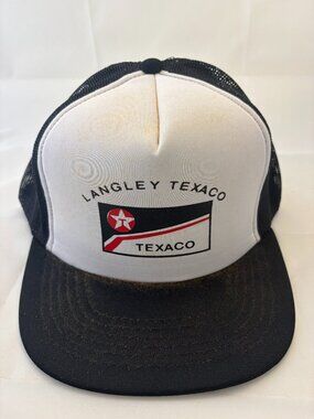 Vintage Langley Texaco Trucker Hat Black White Snapback Gas Station Cap
